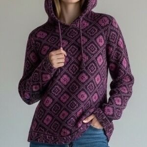 Alpaca Warehouse Women's Patterned Hooded Sweater XS cottage core cozy